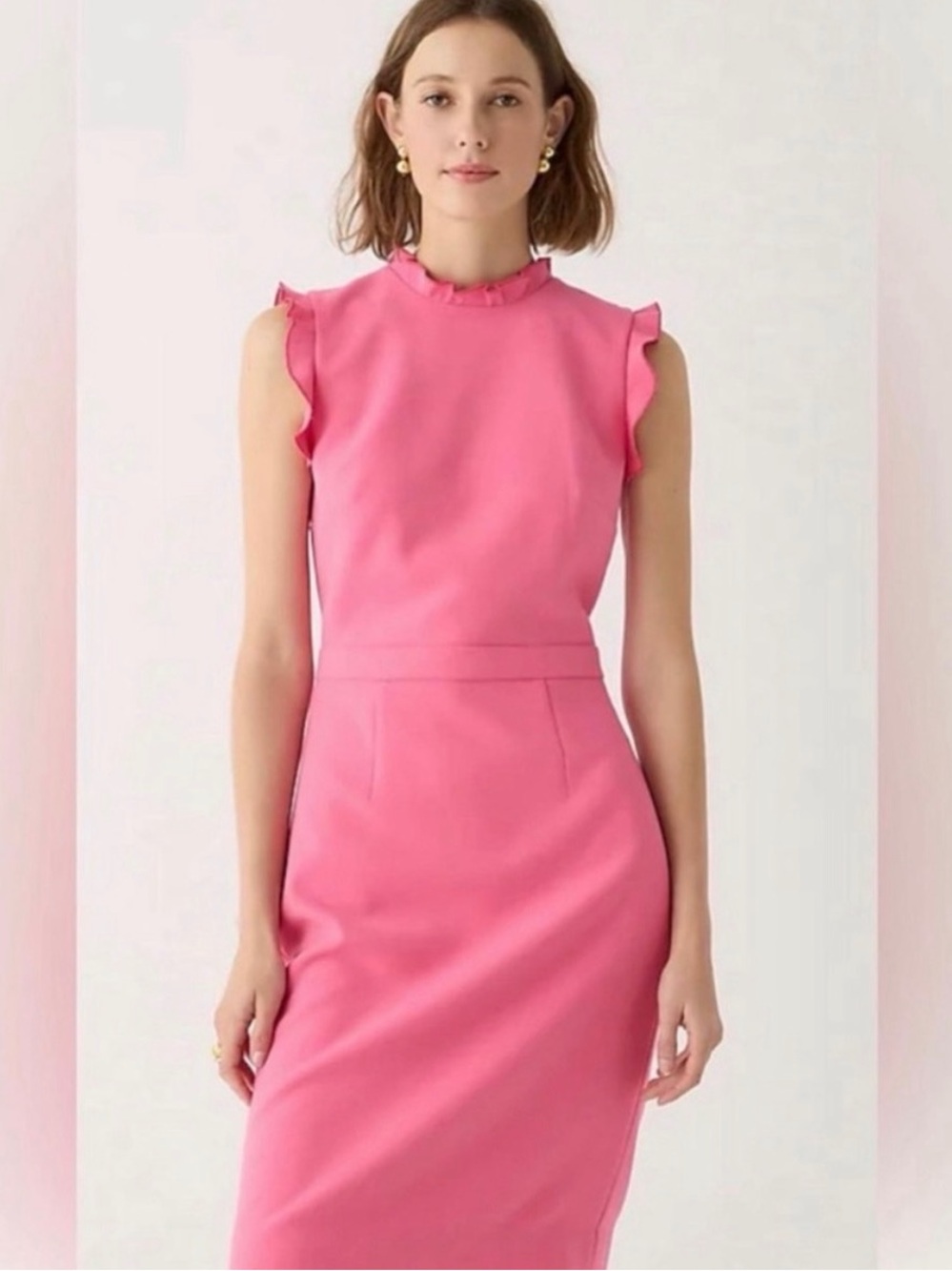 J. Crew Women’s Hot Pink Sheath Dress with Ruffle Neck